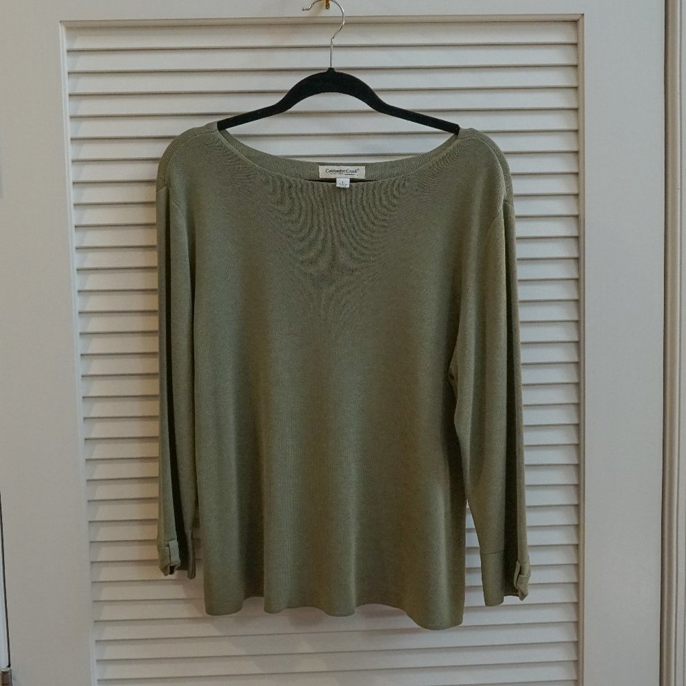Coldwater Creek 3/4 sleeve, boat neck sweater - sage green L
